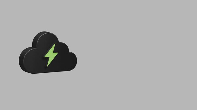 Cloud icon with a green lightning bolt angled on a gray background symbolizing rapid digital transformation and efficient renewable energy storage