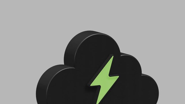 Cloud icon featuring a green lightning bolt in a macro perspective view highlighting the depth and modern 3d design for tech and energy concepts
