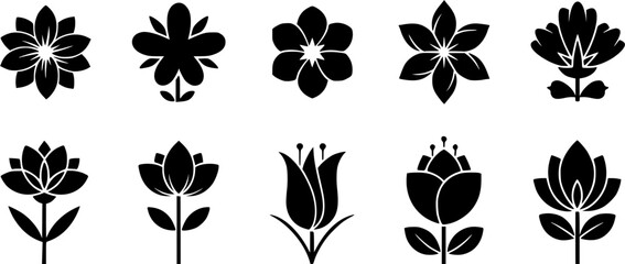 Obraz premium Flower icon set silhouettes, Abstract flower icon 