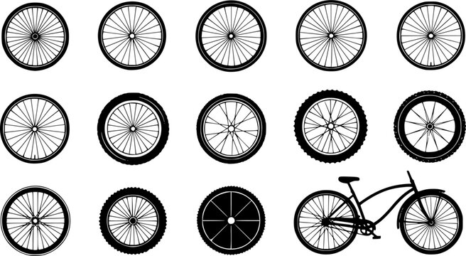 vector Set of bike wheels silhouette vector art
