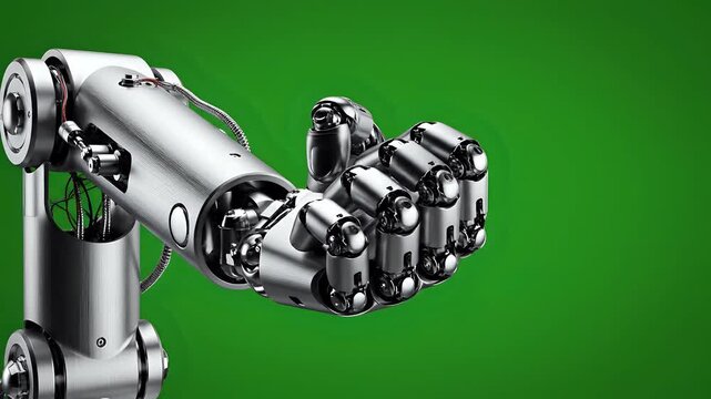 Advanced Robotic Arm with Articulated Fingers Extended in a Welcoming Gesture.