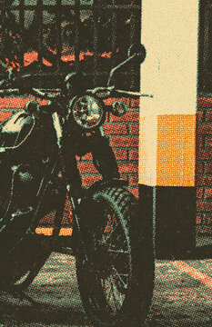 vintages scrambler motorbike halftone scratched poster