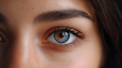 Fototapeta premium Intimate ro portrait of a human eye capturing the deep blue iris and delicate surrounding skin textures