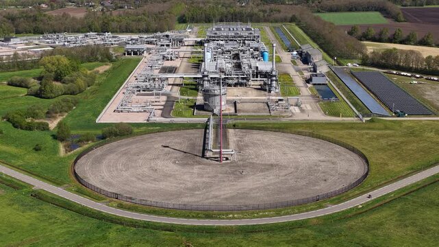 Aerial view of underground gas storage facility in The Netherlands