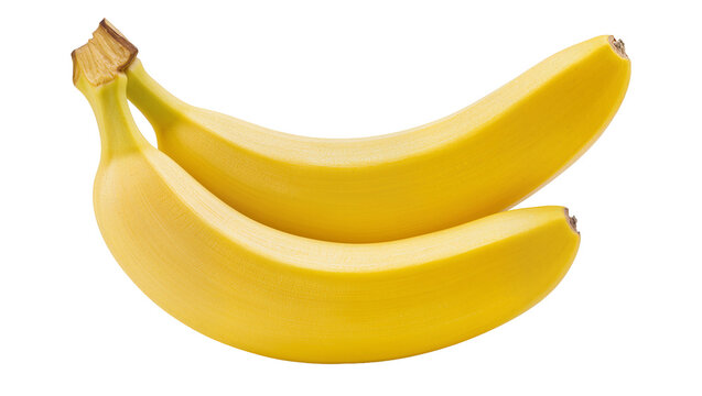 Two ripe yellow bananas smooth peel, isolated on transparent background