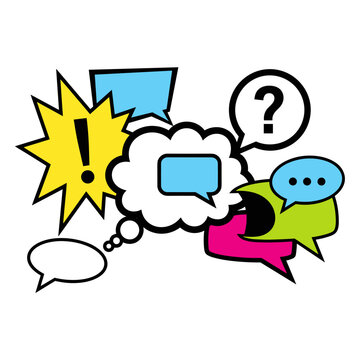Colorful comic speech bubbles icons set.
