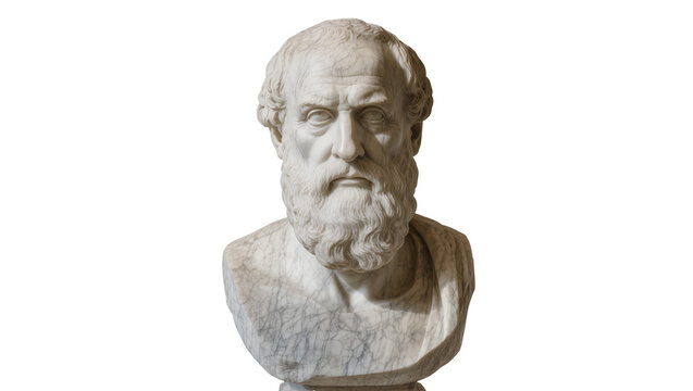 Ancient marble bust of Socrates with beard, isolated on transparent background