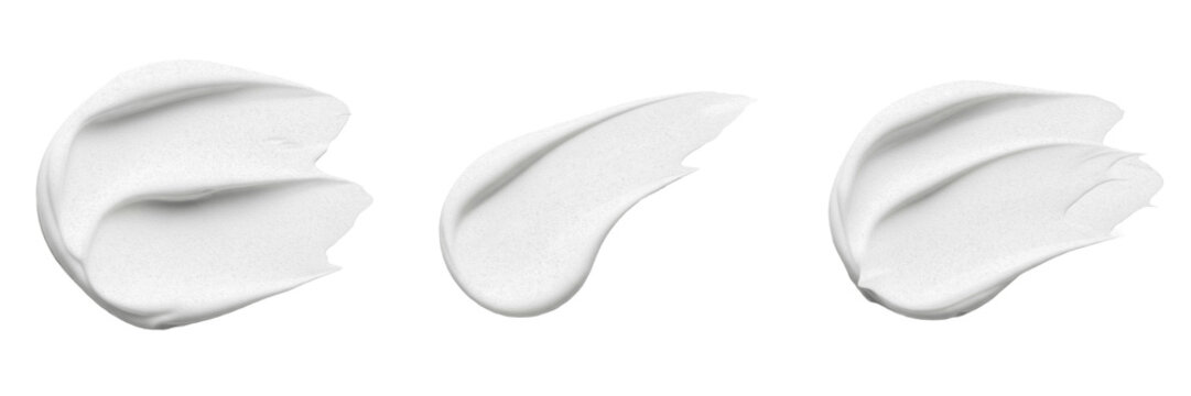 Set and collection White Cosmetic Cream Smear isolated on white transparent png background