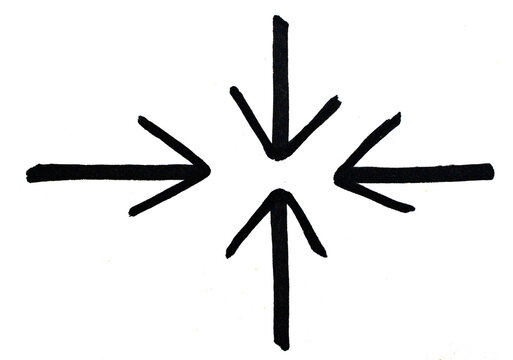 Flechas convergentes abstractas dibujadas a mano sobre fondo negro