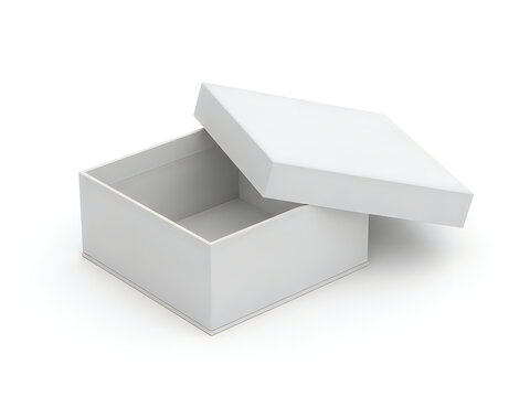 Elegant white box with lid open on a plain background