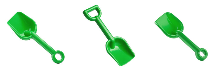 Set and collection of green plastic shovel isolated on white transparent png background  © wonderfull