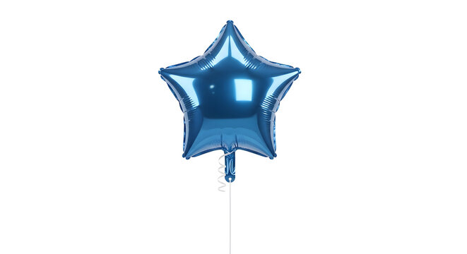 Blue star shaped foil balloon with decoration celebration metallic material transparent on transparent background