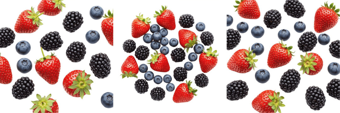 Set and collection Mixed Berries isolated on transparent png background
