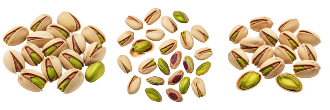 Set and collection Pistachios isolated on transparent png background