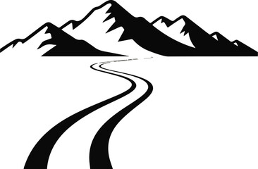 Silhouette of mountains with a wagon trail leading forward © Nurcreator