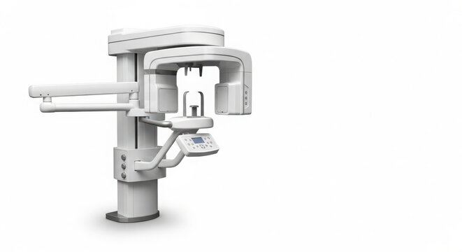 Modern panoramic dental X-ray machine for clear oral imaging and diagnostics in dentistry, isolated on white background.