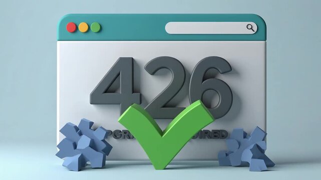 Minimal browser style window interface presenting 426 Upgrade Required HTTP status code message on clean modern web screen