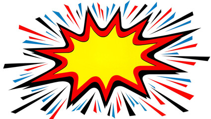 Explosion comic book style burst with red black and blue rays, isolated on transparent background © Eoin