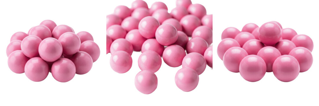 Sweet Pink Bubblegum Balls PNG Set Isolated on White Background for Candy Branding, Kids Treats, Confectionery Design, Realistic Food Texture Graphic Design Assets.