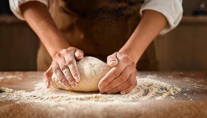 Fototapeta premium baker kneading dough with flour close up