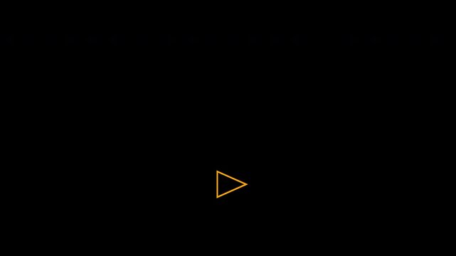 Animated orange play button icon on black background, indicating start of video content or broadcast.