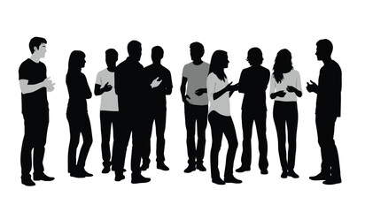 A group of people are engaged in a lively discussion standing closely together in a dark striking silhouette high quality professional detailed modern elegant © rsvect02