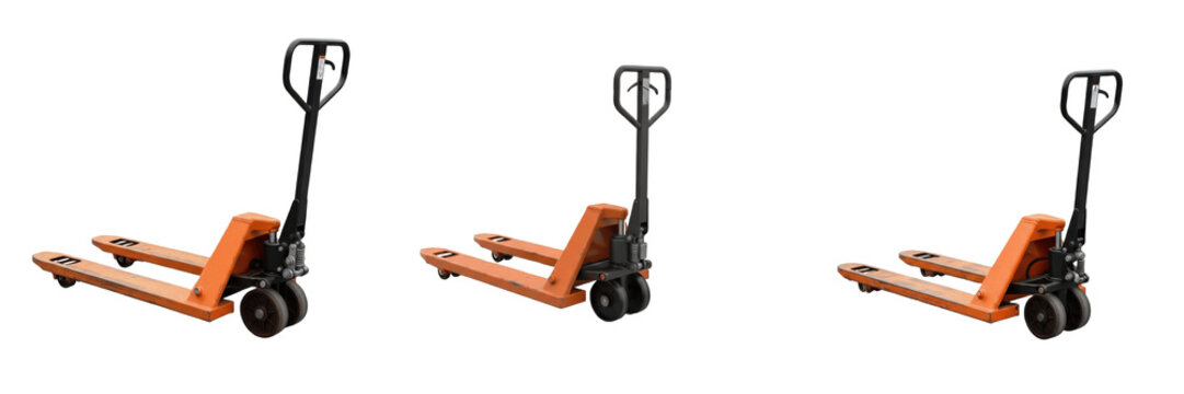Set and collection of pallet jack isolated on white transparent png background