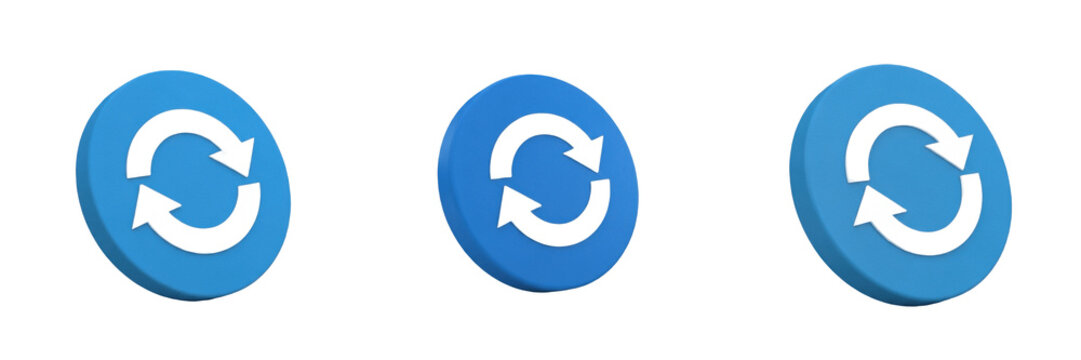 Set and collection of blue refresh icon isolated on white transparent png background