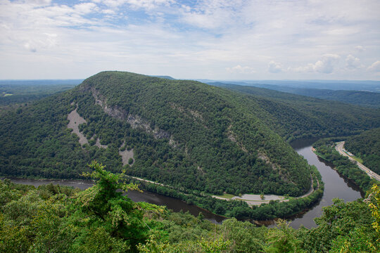 Landscape shot of the view from the top of trail hike at Mount Tammany , Delaware water Gap 