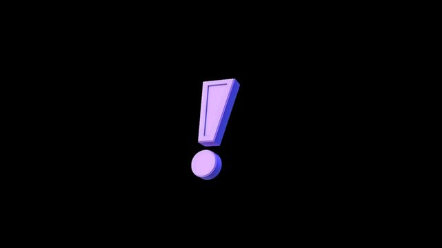 A vibrant purple exclamation mark on a black background in this video