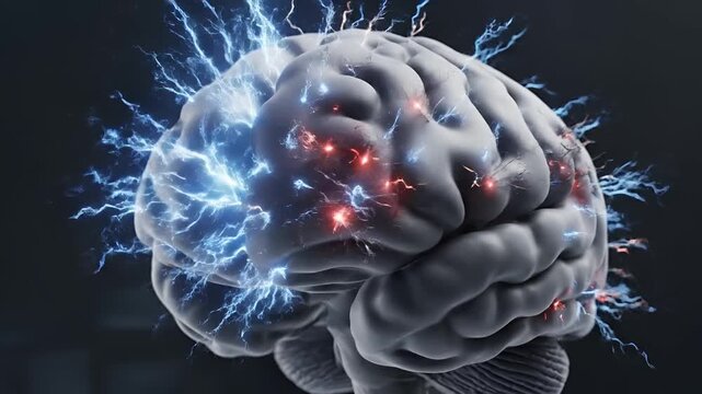 Abstract visualization of brain activity with electrical impulses and neural connections 1.