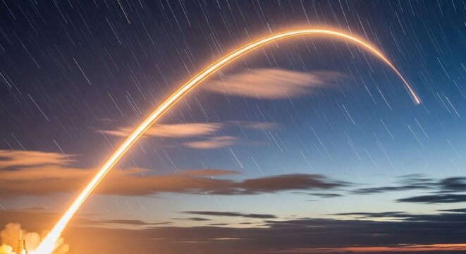 Rocket Launching into the Starry Night Sky.