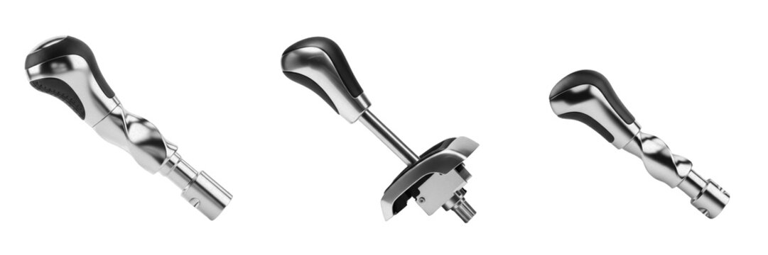 Set and collection Manual Car Gear Shifter isolated on white transparent png background