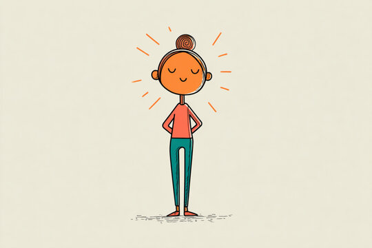 Stylized cartoon girl constructed from simple geometric shapes. The style is modern, graphic, and highly playful.