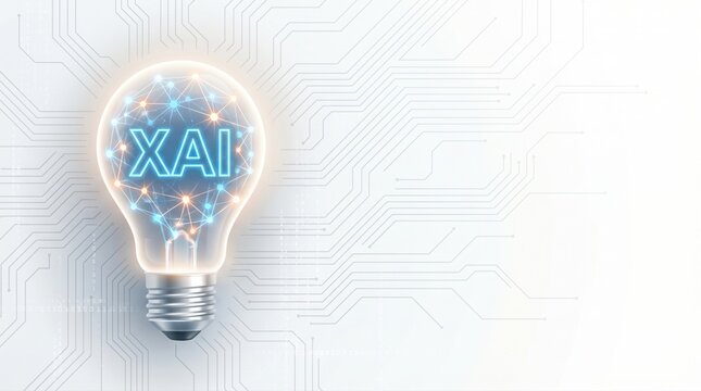Illuminated light bulb with the letters XAI glowing inside, representing explainable artificial intelligence and innovation