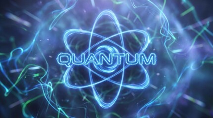 Fototapeta premium Quantum mechanics concept, atomic structure illustration with glowing energy waves and scientific research theme