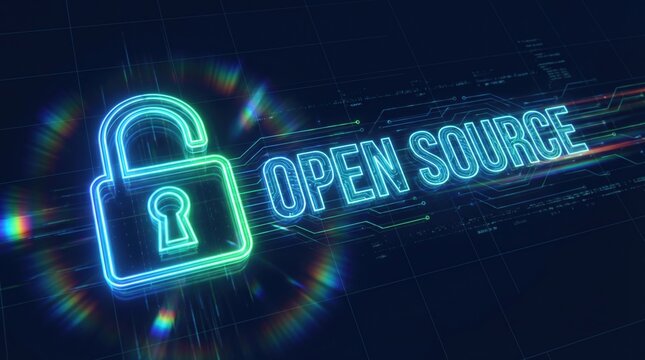 Open Source Technology Cybersecurity Lock Digital Network Data Protection Security Concept
