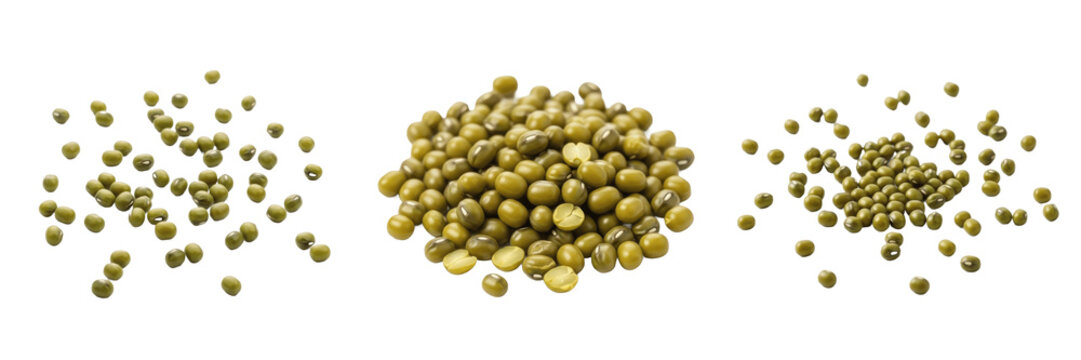 Dried Green Mung Beans for Healthy Legume Nutrition, Cooking Ingredients, Plant-Based Diet, and Realistic Food Texture Graphic Design Assets for Grocery.
