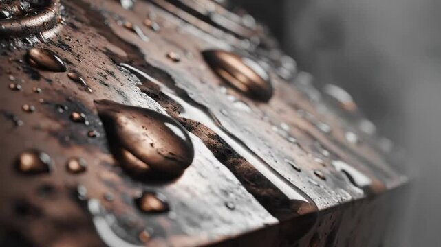 Copper roof close up with water droplets after rainfall, architectural details, textures and aesthetic