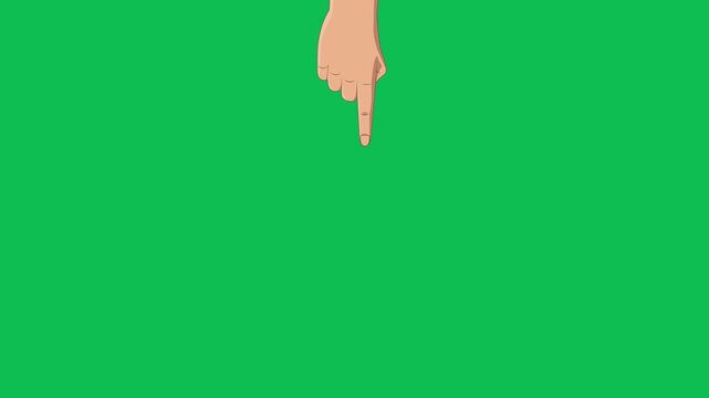 Pointing hand gesture animation with finger pointer to the center from different sides on green screen. 4K animated pointing hand overlay for explainer, tutorial video, and motion graphics.