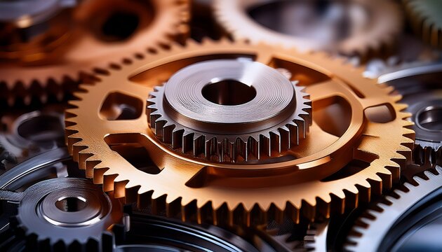 mechanical gears abstract a close up abstract shot of intricate metallic gears with an emphasis on the intricate detail of the gears teeth and textures the gears are arranged in a dynamic pattern