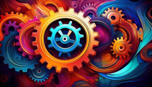 abstract interlocking gears a mesmerizing abstract design featuring interlocking gears in a vibrant high contrast color scheme suggesting complexity precision