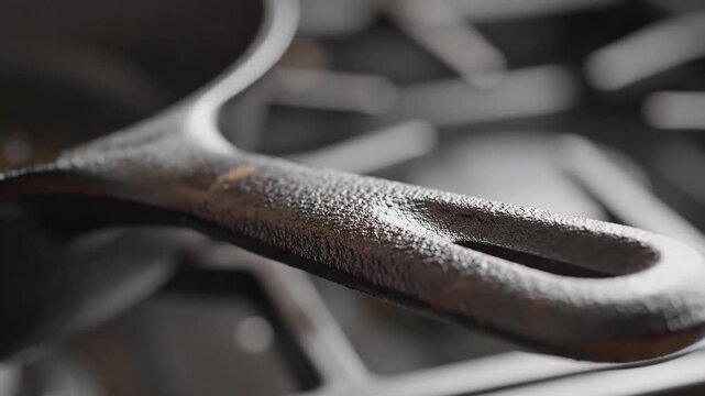 Closeup of a Rusty Metal Pan Handle on a Stove Top.