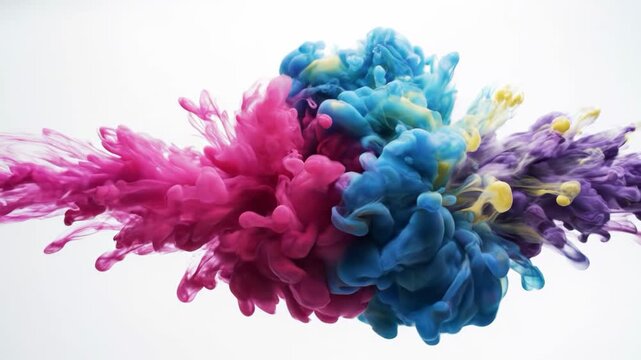 Colorful ink clouds isolated on white background
