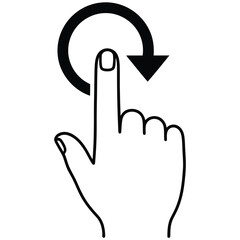 Obraz premium Black silhouette icon of a finger touching a screen with a circular arrow silhouette circular rotation