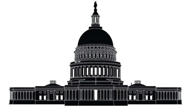 Black silhouette of the us capitol building with dome and columns washington dc government building