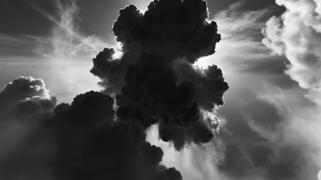 Epic Black and White Cloudscape with Dramatic Cumulus Cloud Formation, Sunlight and Atmospheric Texture