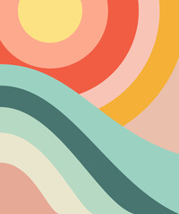 Retro 70s Sunset and Wavy Landscape