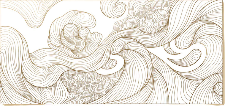 Ethereal Swirling Lines Abstract Art on White Background, Delicate Golden Swirls Creating Organic Flowing Patterns