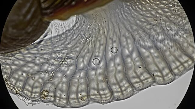 Microscopic View of Fungal Hyphae and Spores in a Petri Dish.